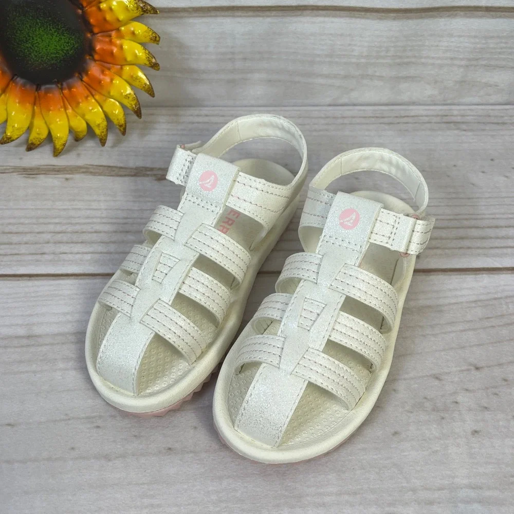 Sperry Kids White Shimmer Fisherman Sandals Pink Sole Size 11M STS87896